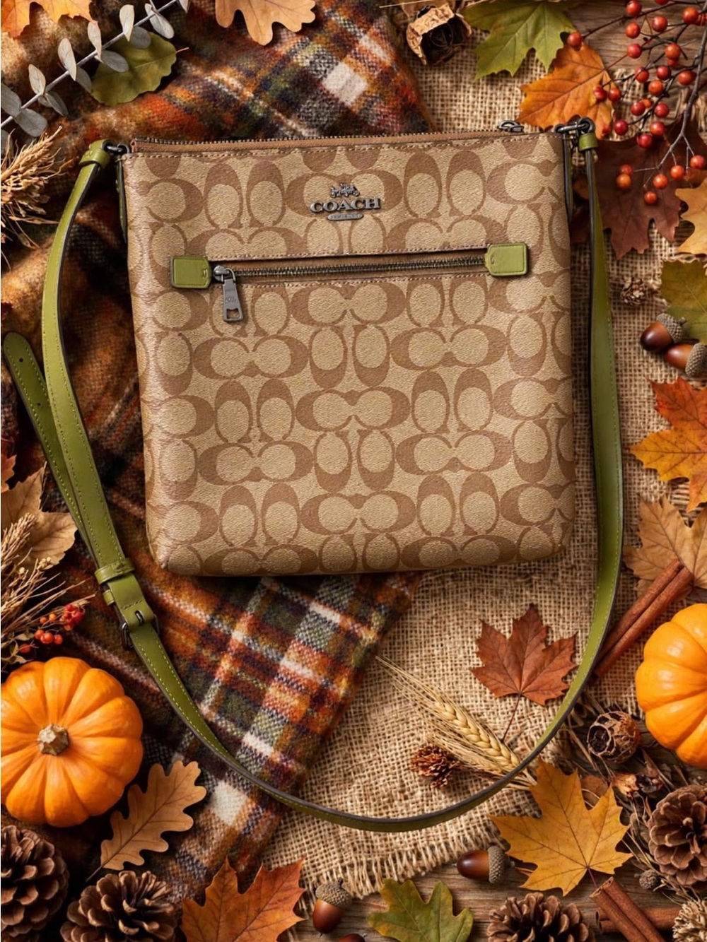Coach Rowan File Crossbody Bag in Khaki/Olive Green # F2208 C1554